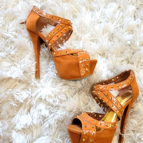 Brown Spiked Heels - Picture 1 of 4